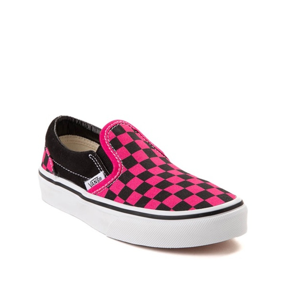 Vans Slip-On Checkerboard Skate Shoe - Little Kid - Black / Pink